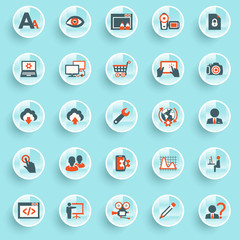 Color icons on buttons. Flat design.