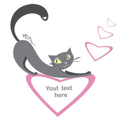 Background with black cats and hearts and place for text