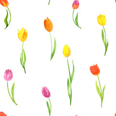 seamless pattern with watercolor tulips
