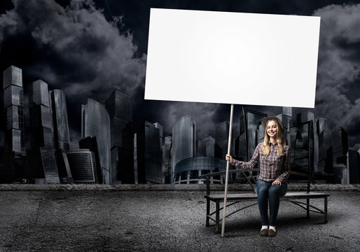 Teenager with banner