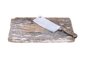 Chopping block and cleaver isolated on white background