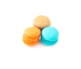 Colorful Macaroons isolated on white background- selective focus