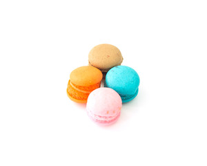 Colorful Macaroons isolated on white background- selective focus