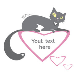 Background with black cats and hearts and place for text