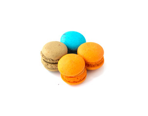 Colorful Macaroons isolated on white background- selective focus