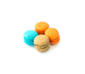 Colorful Macaroons isolated on white background- selective focus