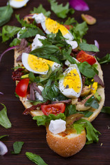 Greek Steak Salad on Bread with Eggs and Feta