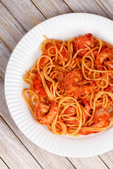 Spaghetti with spicy shrimps