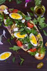 Greek Steak Salad on Bread with Eggs and Feta