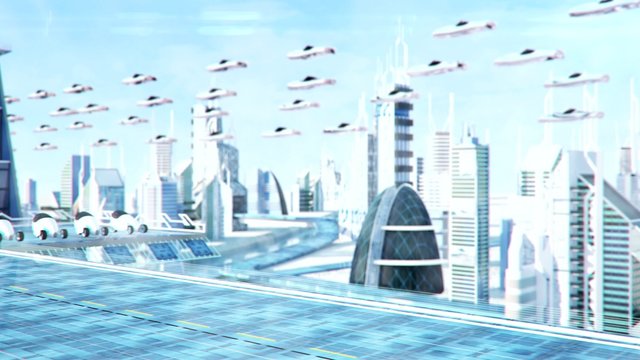 Futuristic sci-fi city street view