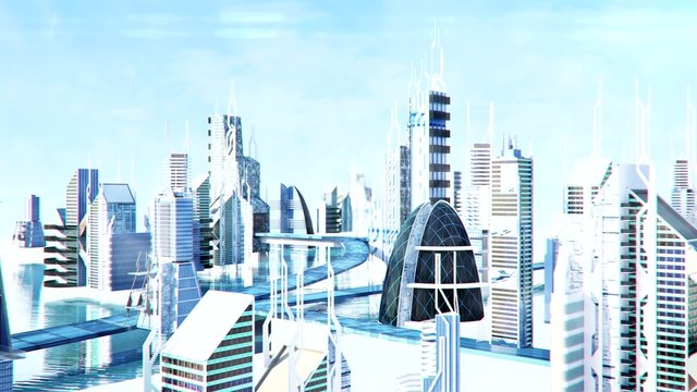 Futuristic sci-fi city street view