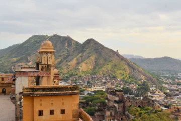 Keuken foto achterwand Vestingwerk Panorama in Jaipur vanaf Amber fort