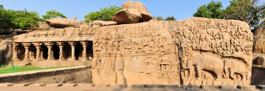 Ancient basreliefs in Mamallapuram, Tamil Nadu, India