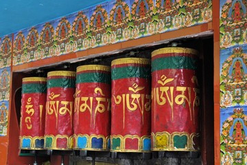 Prayer wheels in McLeod Ganj, Dharamsala, India. - obrazy, fototapety, plakaty
