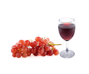 a glass of red wine on white background