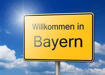 Herzlich Willkommen in Bayern Schild Hintergrund