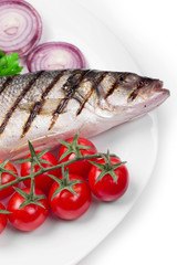 Grilled seabass on plate