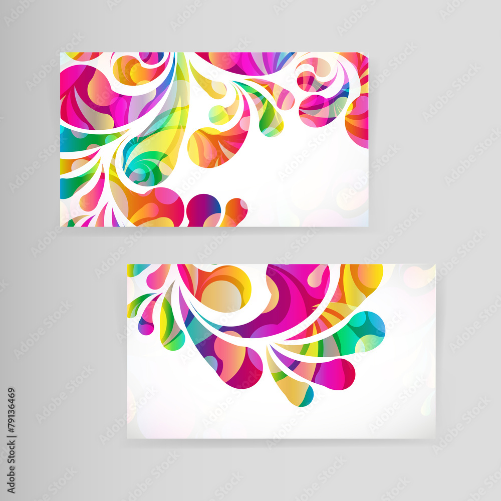 Aufkleber sample business card with bright teardrop-shaped arches.