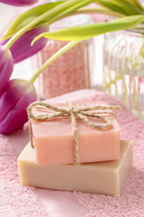 Two bars of natural handmade soap