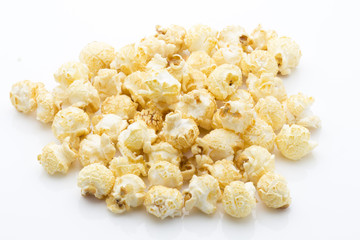Popcorn isolated on the white background.
