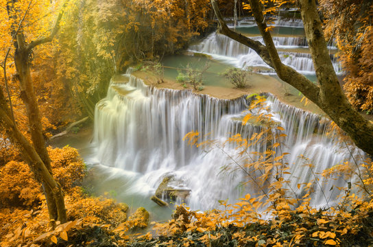 Deep forest Waterfall ,Huay Mae Khamin, Kanchanaburi ,Thailand © kwanchaift