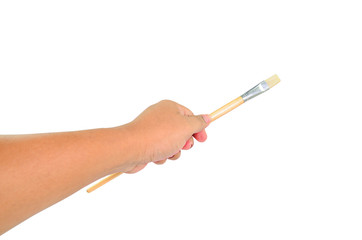 paint brush in man hand isolated on white background