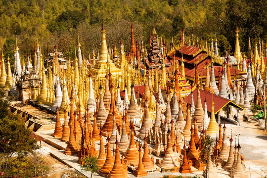Shwe Inn Thein pagoda at Indein village, Inle Lake