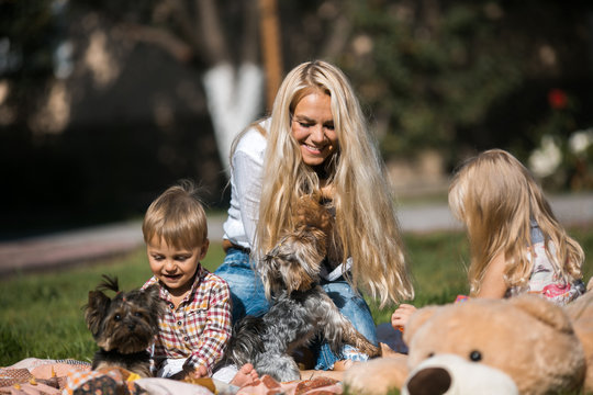 Mother with kids have fun