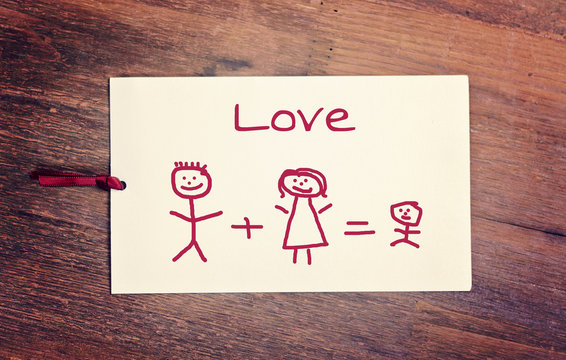 lovely greeting card - family love - matchstick man
