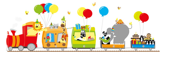 Obraz premium Birthday party train with animals/ vectors