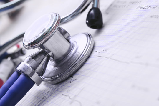 Stethoscope and ECG macro concept diagnostics