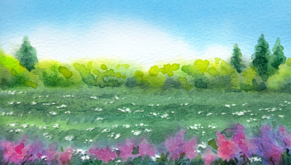 Obraz premium Watercolor landscape of series of 