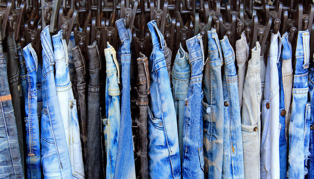 Blue jeans in a shop