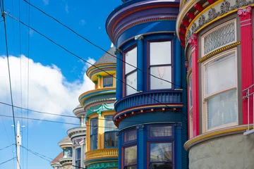 Tableaux sur verre San Francisco Bâtiments colorés à Haight Ashbury, San Francisco