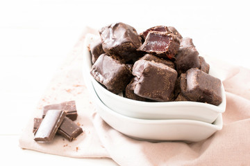 Traditional turkish delight with chocolate,,selective focus