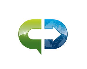 monogram anagram of initial letter C D Chat Destinantion with globe map and arrow