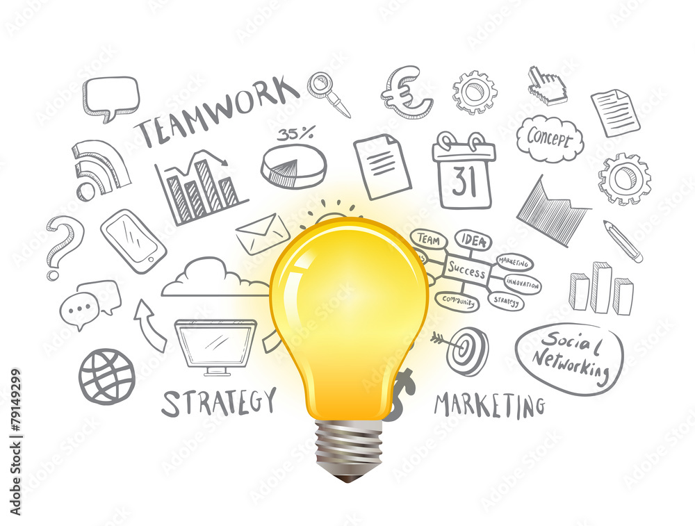 Poster light bulb with apps vector