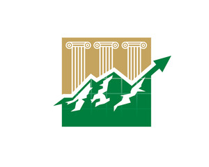 ascending graph with arrow head mountain and column as legal justice logo