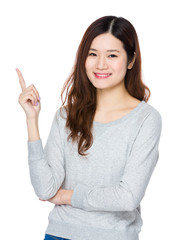 Woman with finger point up