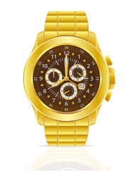 gold mechanical wristwatch with bracelet vector illustration