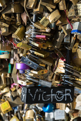 Paris - Pont de l'Archevechecovered with love padlocks.