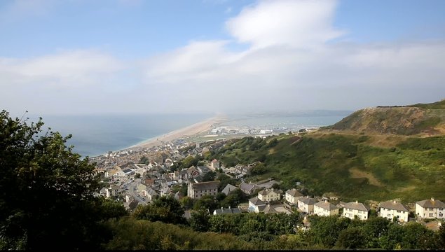 View of Portland and Chesil beach Dorset England UK