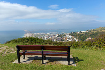 View of Portland and Chesil beach Dorset England UK