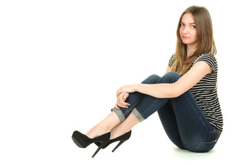 Fototapeta premium portrait of a girl with high heels isolated