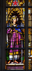 Stained glass of Louis IX of France in Brussels Cathedral