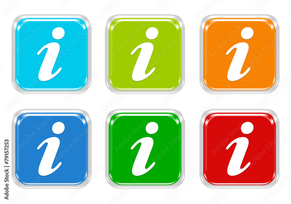 Aufkleber set of squared colorful buttons with information symbol