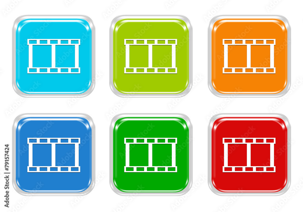 Poster set of squared colorful buttons with movie symbol