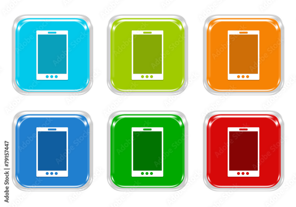 Poster set of squared colorful buttons with phone symbol