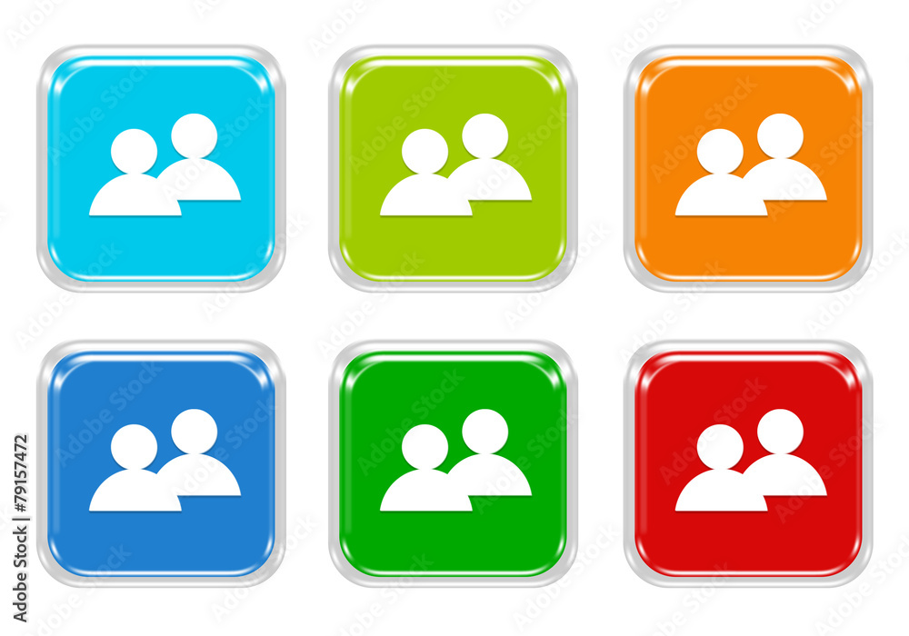 Poster set of squared colorful buttons with people symbol