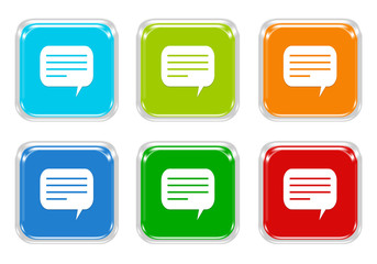 Set of squared colorful buttons with conversation symbol